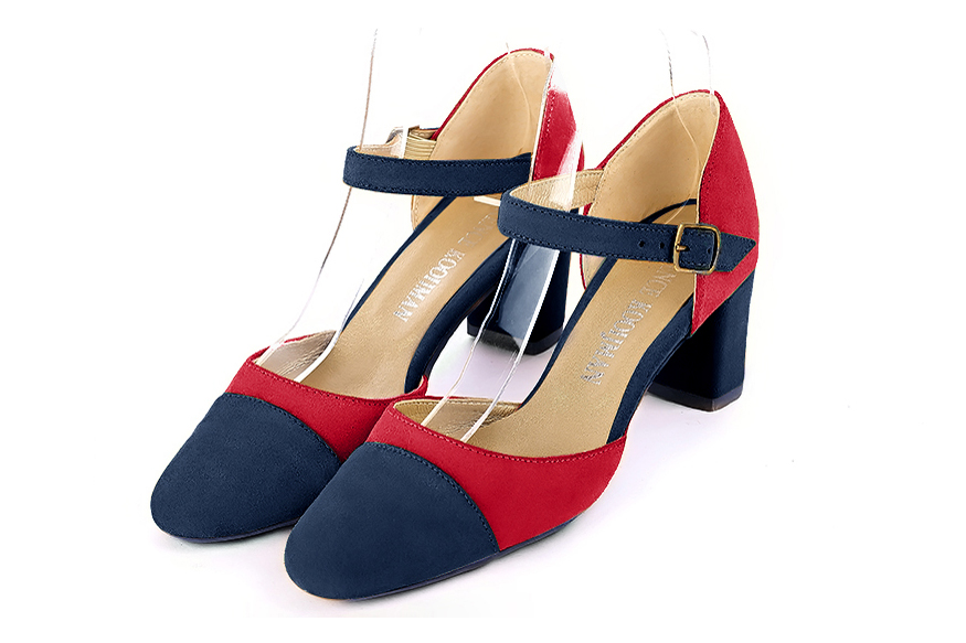 French elegance and refinement for these navy blue and cardinal red dress open side shoes, with an instep strap, 
                available in many subtle leather and colour combinations. Its high vamp and fitted strap will give you good support.
To personalize or not, according to your inspiration and your needs.  
                Matching clutches for parties, ceremonies and weddings.   
                You can customize these shoes to perfectly match your tastes or needs, and have a unique model.  
                Choice of leathers, colours, knots and heels. 
                Wide range of materials and shades carefully chosen.  
                Rich collection of flat, low, mid and high heels.  
                Small and large shoe sizes - Florence KOOIJMAN